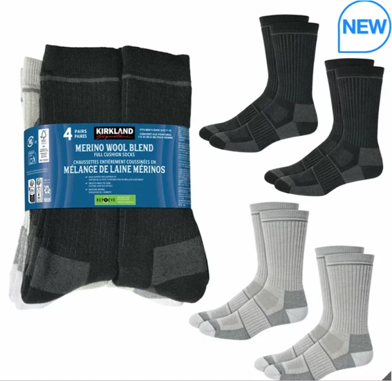 Kirkland Signature Merino Wool 57% ,Warm Comfy Socks 4 pack Size 7-13
Opens in a new window or tab
