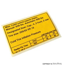 Porsche Tire Pressure Decal - 944 82-88 944-701-289-00 94470128900