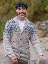 NWT Aran Men's Shawl Collar Jacquard Cardigan with Pockets, Choose Color  Size