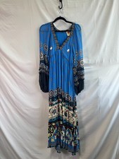 FARM Rio Anika Tiles Blue Maxi Dress Size L As Is Condition