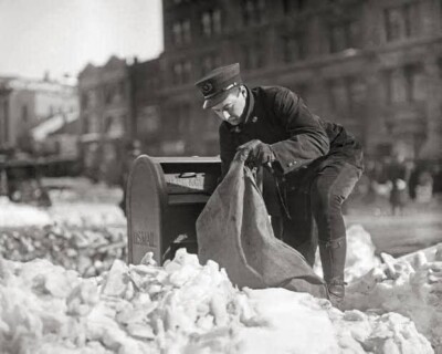 Black White Photo 1922 Mailman in the Snow  8x10  Reprint  A-22