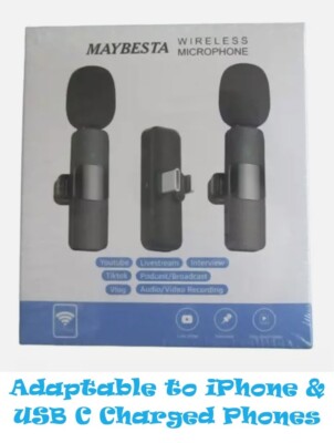 Maybesta Professional Wireless Lavalier Lapel Microphone USB C/ iPhone Black