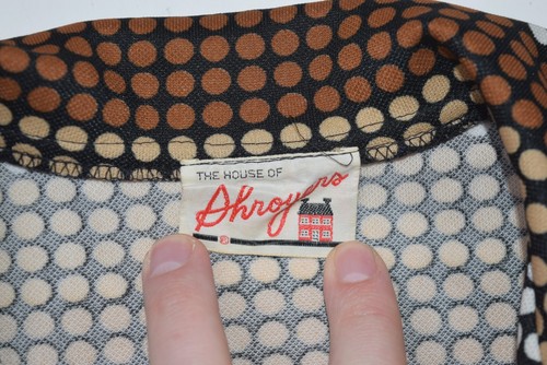 Vintage 60s Blouse Womens L Brown Polka Dot Mod Disco Long Sleeve Shirt Shroyers - Picture 5 of 7