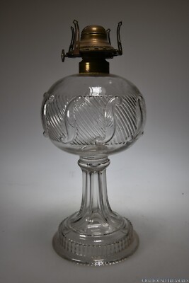 3Q 1800s DIAGONAL RIB & POD by Unknown COLORLESS Kerosene Lamp  - 9 1/4'' H