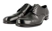 PRADA Cap Toe Derby Dress Shoes - Leather Sole - Black - NEW