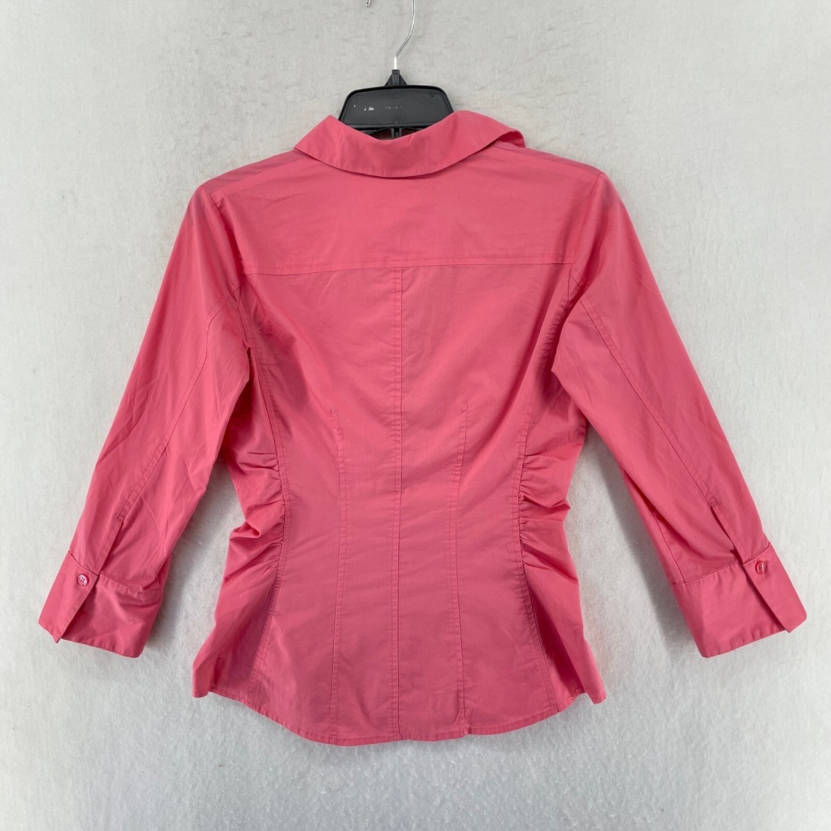 New York & Company Shirt Women's XS Hot Pink ButtonUp Ruched