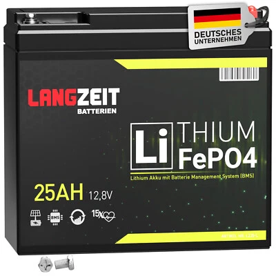 LANGZEIT BATTERIEN LiFePO4 25Ah 12V Akku LANGZEIT Lithium Batterie USV Boot ers. 20Ah 22A 24Ah 18Ah
