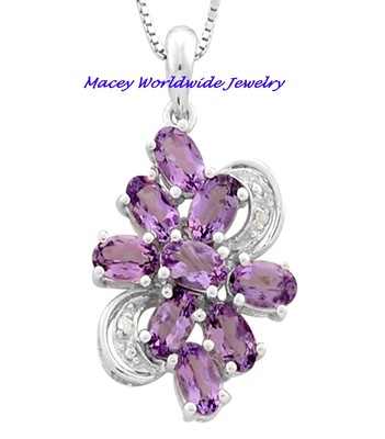 Hübscher Amethyst Diamant Platin/Silber Anhänger Halskette 1,82ct