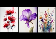 A3 - Flowers Botanical Watercolour Wall Art Print Set Of 3 Home Decor Poster