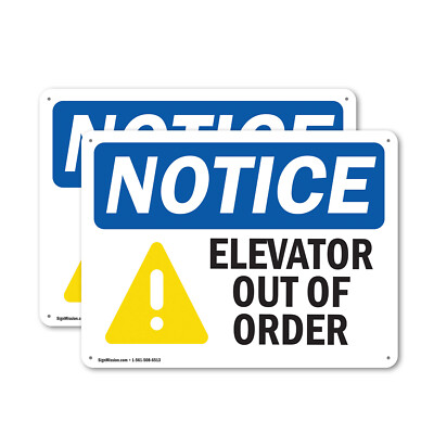 (2 Pack) Elevator Out Of Order OSHA Notice Sign Decal Metal Plastic