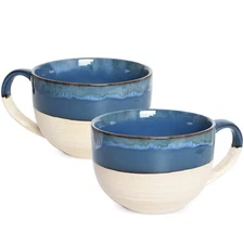Ceramic Jumbo Coffee Mug Set of 2 23 Oz Large Soup Bowls with Handles Dishwasher