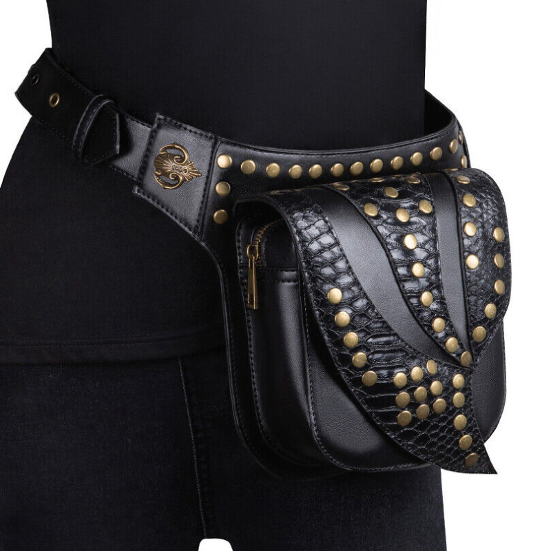 Motorcycle Thigh Hip Waist Fanny Pack Ladys Leather Leg Drop Rivet