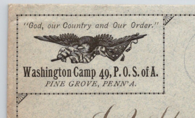 1880s Washington Camp 49 POS of A  Pine Grove PA Advertising Cover