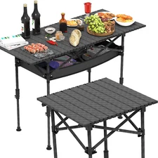 Portable Camping Table with Adjustable Height Carbon Steel Roll-up Picnic Tables
