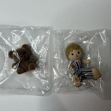 Dollhouse Miniatures Baby Boy And Brown Fuzzy Bear Toy Collectibles Doll Decor