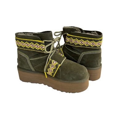 UGG CLASSIC MINI II BRAID BURNT OLIVE HERITAGE PLATFORM BOOT US 9