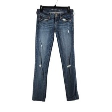 American Eagle Stretch Skinny Jeans SZ 0 Blue Distressed