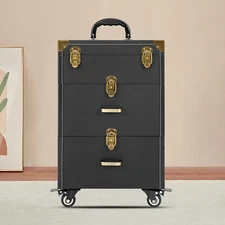 Rolling Manicure Table Nail Desk Travel Train Case Cosmetic Trolley with Keys