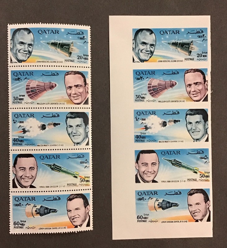 Qatar 1966 XF MNH Sc#121A  Perf & Imperf Strips Of Five  Cv$150.    (W29)