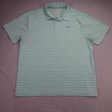 Under Armour Golf Polo Mens 2XL Light Green Stripe HeatGear Loose Fit Athletic