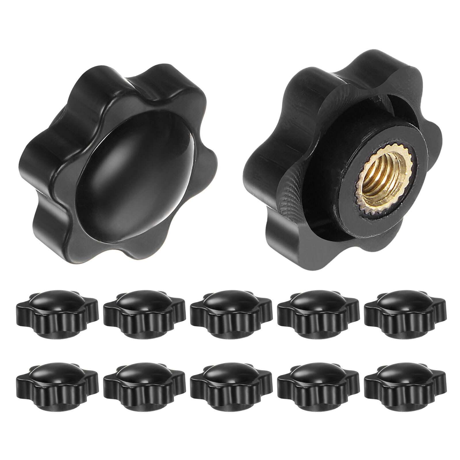 12pcs Star Knobs M6 Thread 25mm Head Non-Through Hole Brass Insert Knob Black