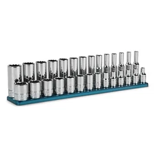 Capri Tools 1/4 in. Drive 12-Point Socket Set w. Rail, 4-15 mm, Metric, 28-Piece