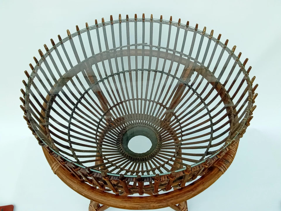 MCM Raro 1950s/60s ITALIANO FRANCO ALBINI-estilo ratán trampa para peces mesa de acento Foto 2 de 4