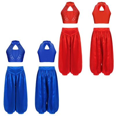 Kinder Mädchen Crop Top Und Hose Athletisch Weste Mit Hosen Show Dress Up Fit