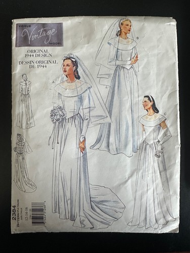 New Vogue 2384 Sewing Pattern Vintage Reprint 1944 Wedding Dress 12-16 - Picture 1 of 3