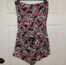 Ladies Timing Floral Strapless Romper With Elastic Top And Waistband Size Large