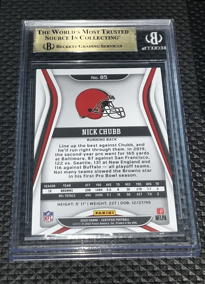 2020 Panini Certified Football Nick Chubb #85 Mirror Blue 50/75 Beckett 10 - Image 2 of 4