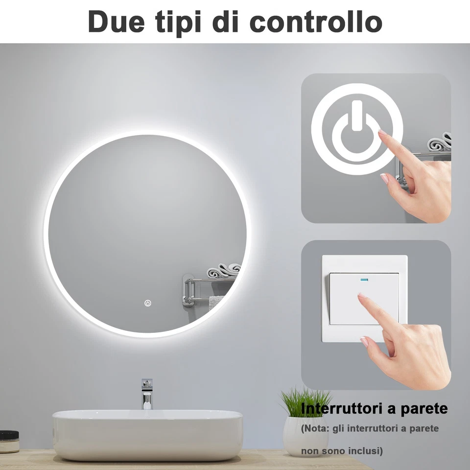 Specchio da bagno LED intelligente con disappannamento - Immagine 2 di 4
