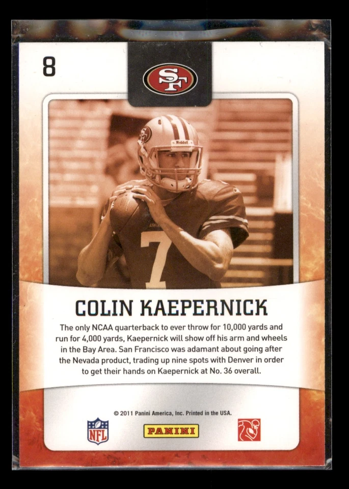2011 Score #8 Colin Kaepernick Hot Rookies Gold Zone Rookie - Image 2 of 2