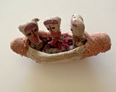 Antique Peruvian Chancay Burial Doll Trio Dolls Cloth Textile Folk Art Peru