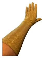 Vintage W/ Packaging Luxury Metallic Gold Mid Arm Length Gloves Stretch ONE SIZE
