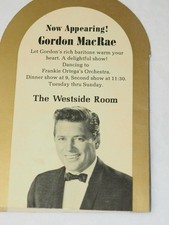 1967 Century Plaza Hotel table Drink Menu GORDON MacRae in the Westside Room