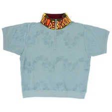 Brain Dead Women's T-Shirt, Main Link Burnout Mock Neck Half Zip Up Shirt, Blue