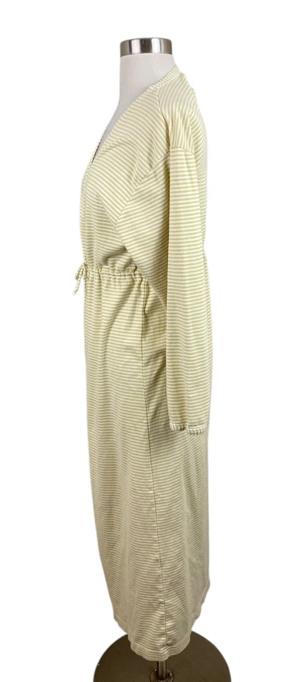 Bata tejida de algodón con corbata frontal a rayas amarillas colección ropa de dormir Garnet Hill talla S Foto 2 de 4