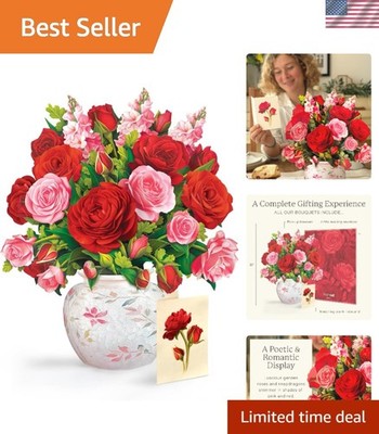 Blooming Roses 13 Inch Life-Sized 3D Pop Up Card   Anniversary, Valentine's D...