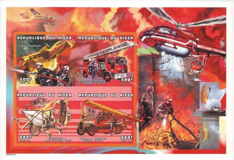 Fire Rep. of Niger Imperf S/S Various Fire Apparatus & Canadair Aircraft