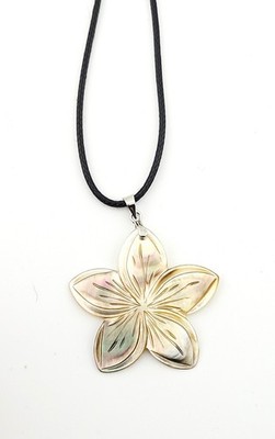 Plumeria Flower Pendant Necklace On Black Cord Made Of Shell J16-3742