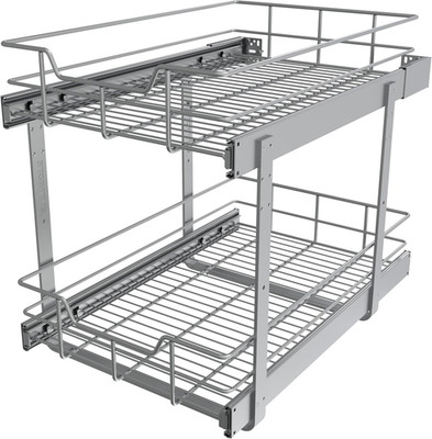 2 Tier Pull Out Cabinet Organizer 15'' W X 22'' D, Slide Out Drawers for Kitchen C