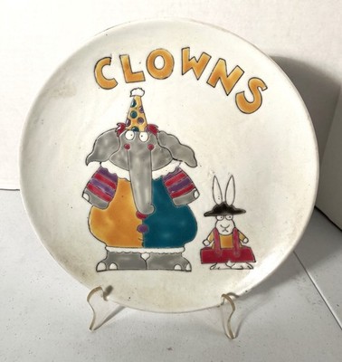 China Trader Vintage Elephant Clown, Bunny Rabbit Clown Plate with stand