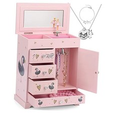 Jewelry Box for Girls 8.9 x 4.92 x 10.98 inch Large 5 Layer Music Box with Pink