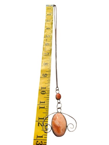 Collana catena ciondolo calcite arancione fatta a mano vintage 12 3/4 pollici - Foto 6 di 8