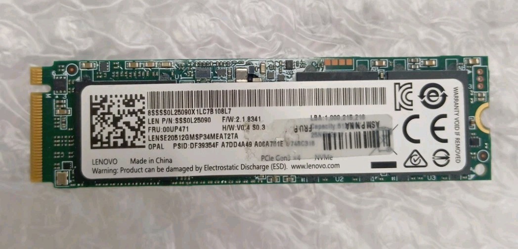 Lenovo 512GB M.2 SSD NVMe SSS0L25090 96-91% salute - Testati