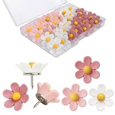 Sohalejr 30 Pcs Flowers Push Pins Decorative Thumb Tacks in 3 30 Pcs, Pink