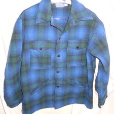 Pendleton Wool Coat Mackinaw VTG Hunting Jacket Blue Plaid Mens Large USA