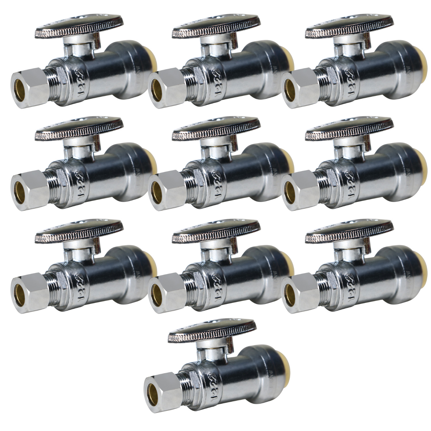 10 Pack XFITTING 1/2" Push Fit X 3/8" OD Straight Stop Valve, 1/4 Turn