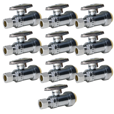 10 Pack  XFITTING  1/2'' Push Fit X 3/8'' OD Straight Stop Valve, 1/4 Turn
